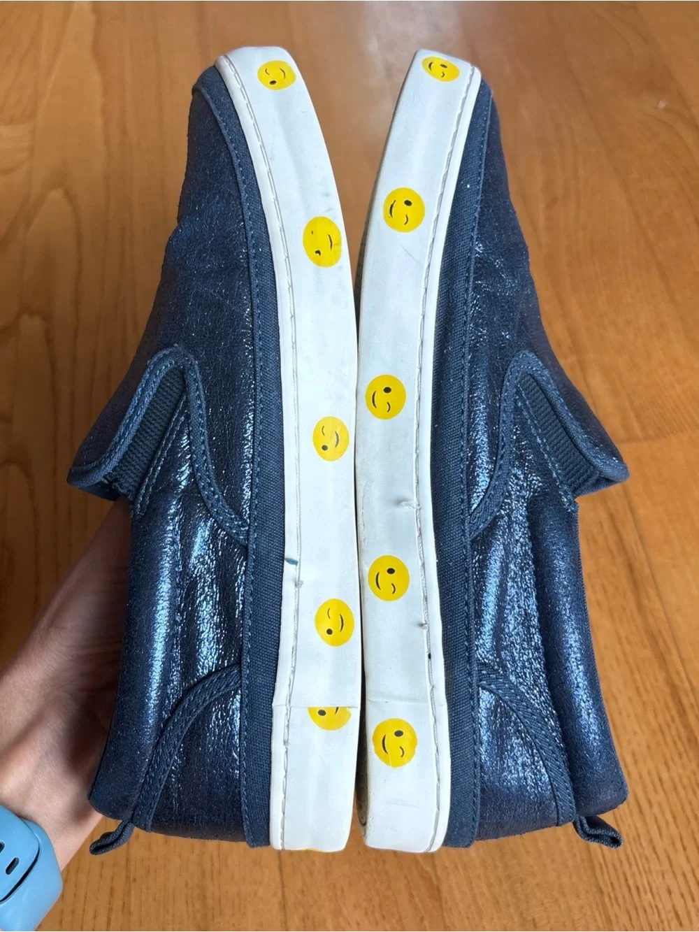 Gap Metallic Blue Smiley Face Sneakers Shoes Sparkly Sparkle White Size 4 Youth